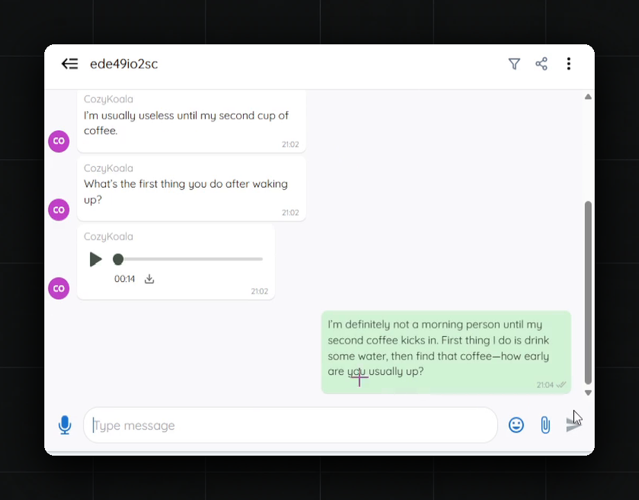 The result: three messages and a 14-second voice message, below is the reply from the second mode