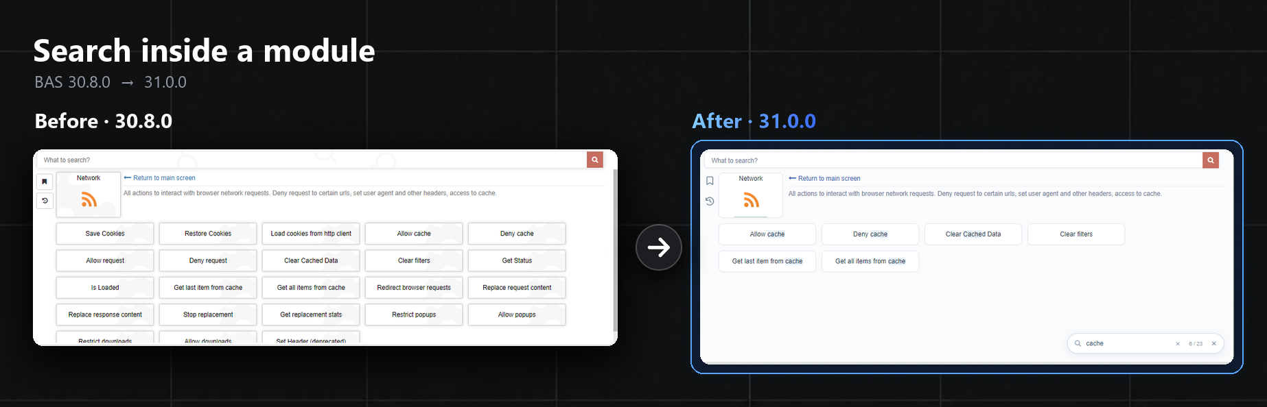 Search inside a module before and after