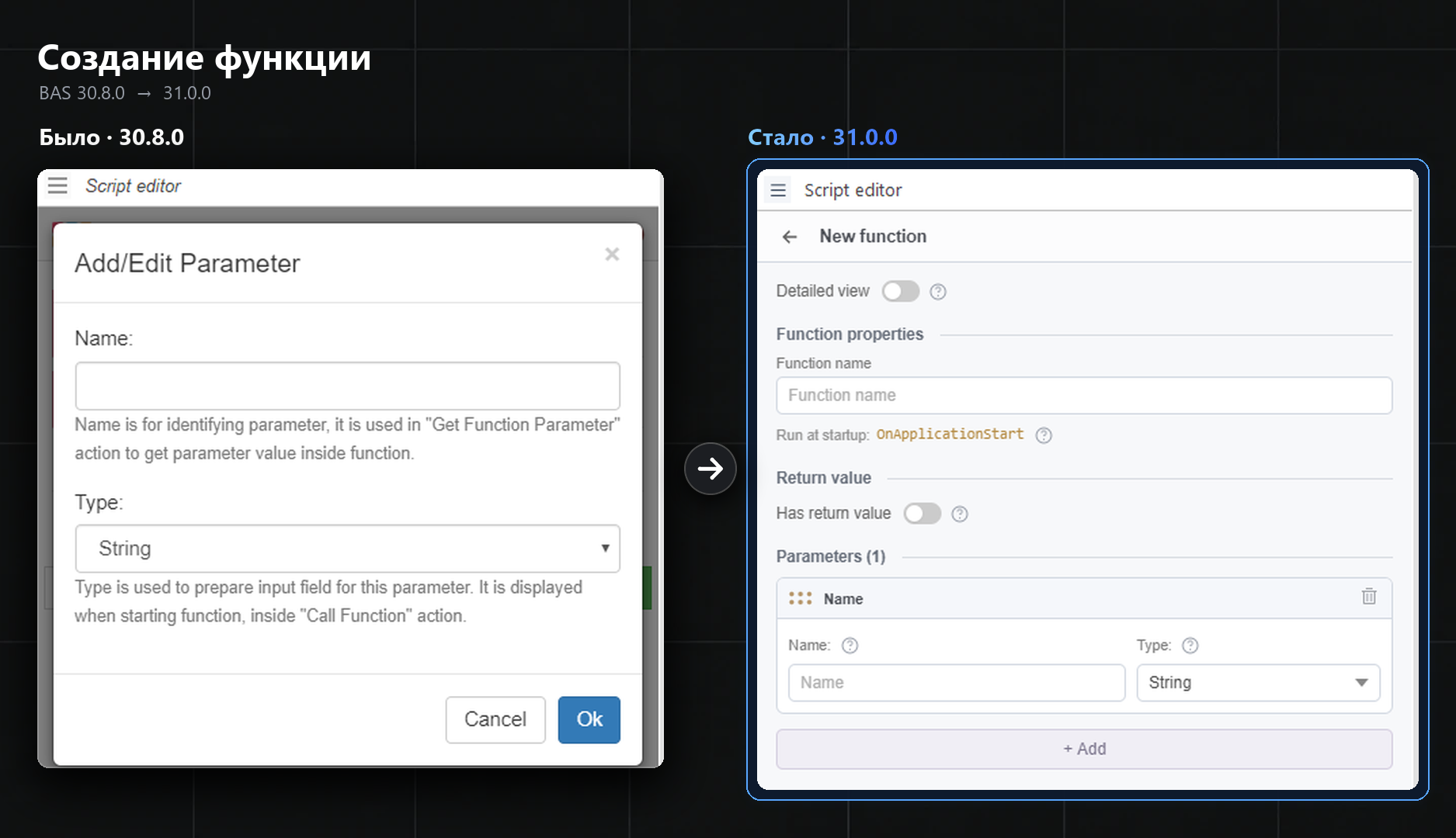 Создание функции было и стало